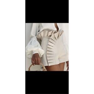 Beautiful asymmetrical, ruffle, high waisted shorts. Zipper in back .Size 14